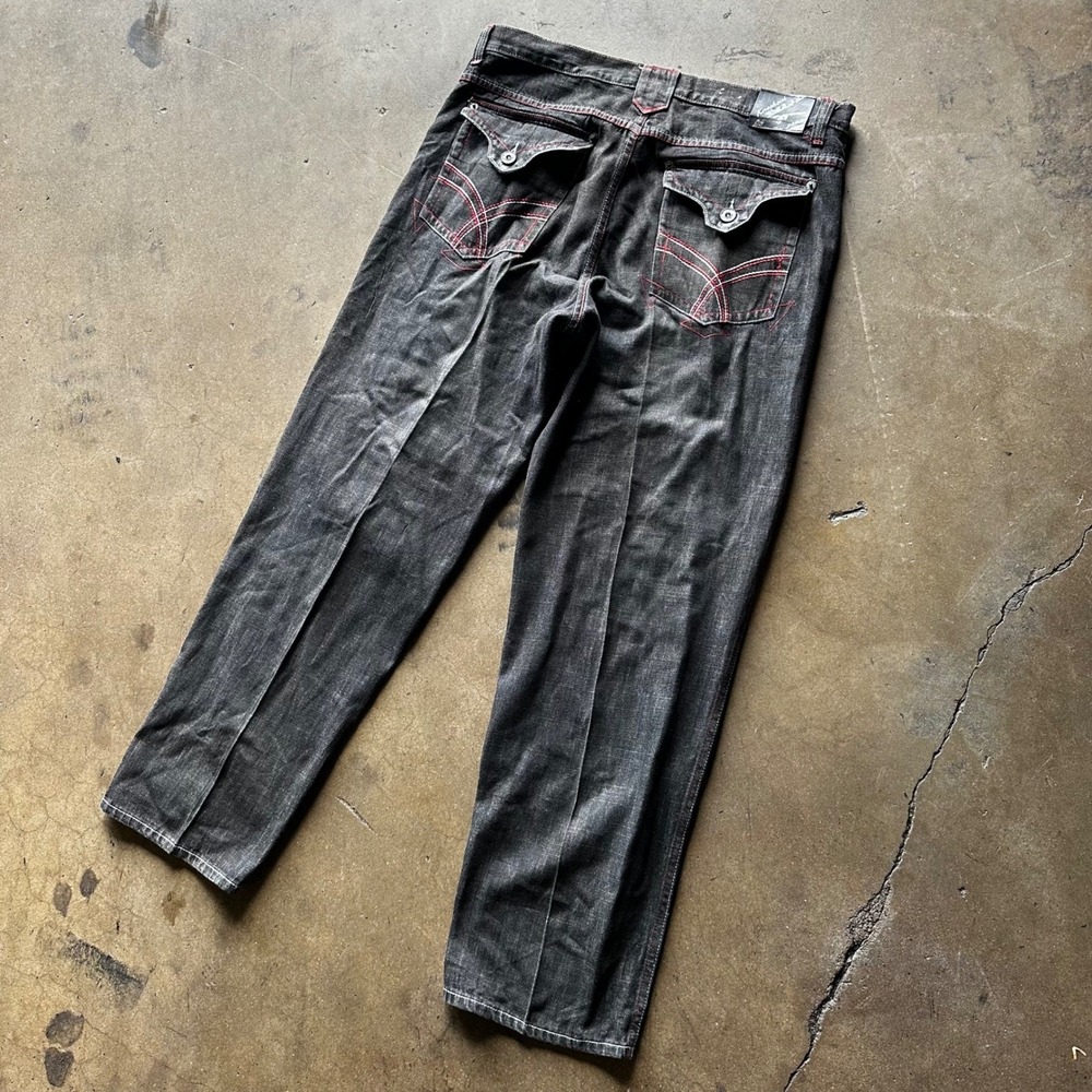 Knockout Jeans Mens 40x34 Black Baggy Wide Leg Y2K Contrast Stitch Denim 1721